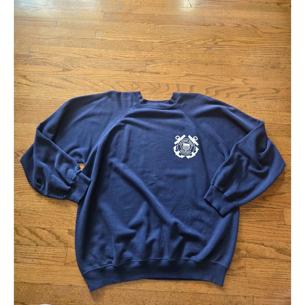 Vtg US Coast Guard Hanes Crewneck Sweatshirt Pullover Spellout Faded Large